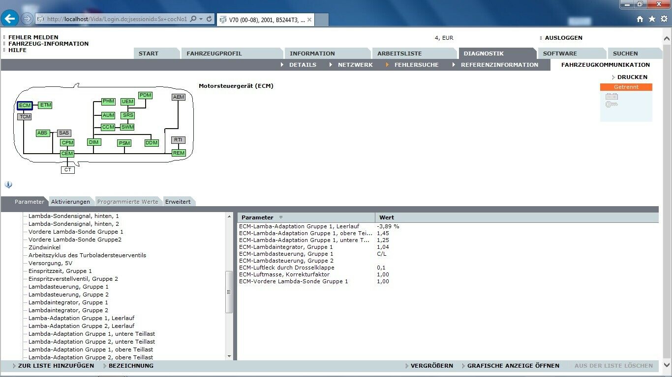 V70 II 2.4T - Vida Dice Lambdawerte - wo finde ich die STFT