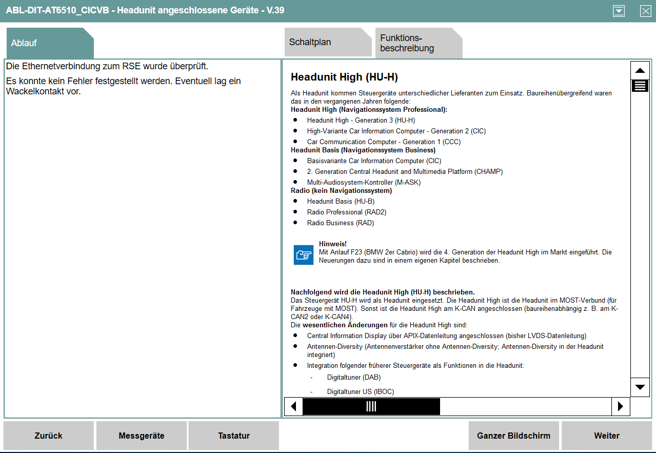 Fehlercode D02D3A Signal ungültig KAFAS und B7F8AE Ethernet Verbindung Head-Unit zum RSE defekt