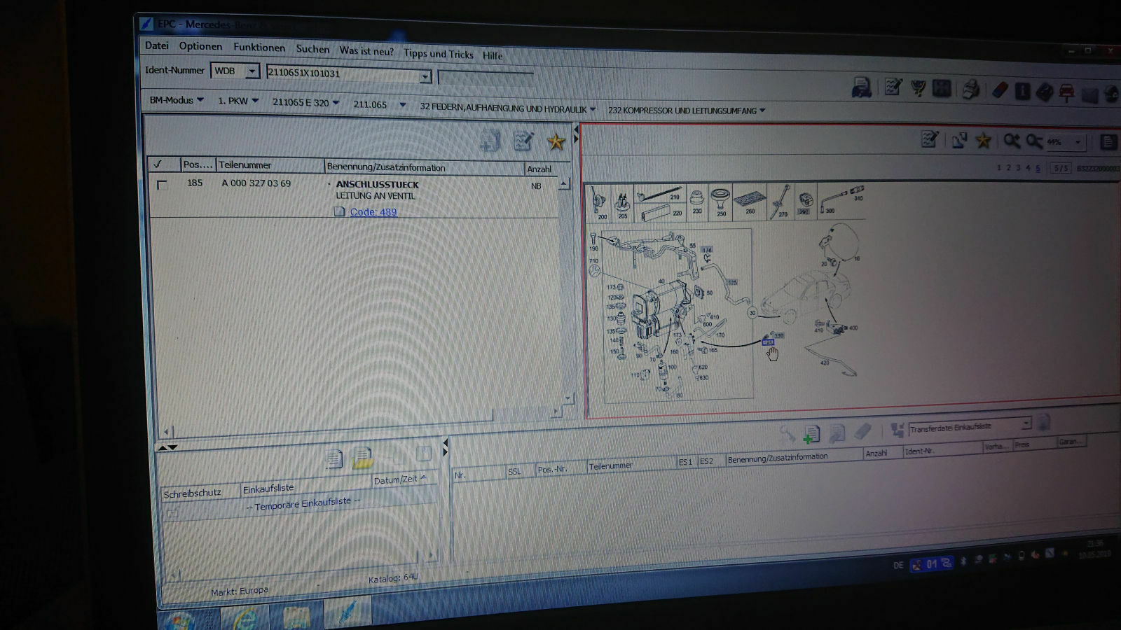 E 55 W211 Bj. 2003 Luftkompressor Leitung wechseln