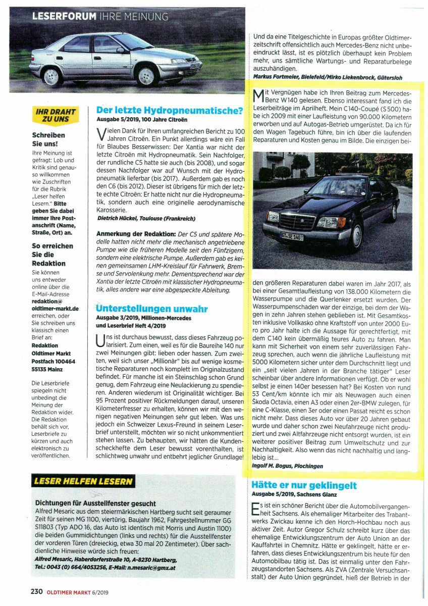 W140/C140 CL 500 Erfahrungsaustausch