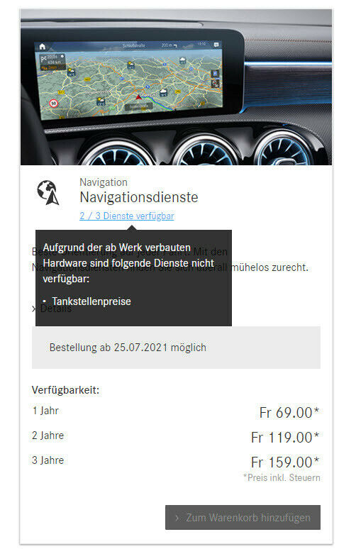 Spritpreise im Widescreen des W213 anzeigen lassen