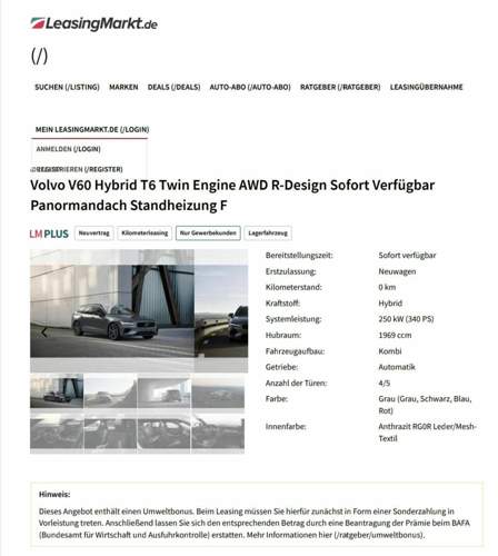 Leasingangebot V60 T6 TE R-Design