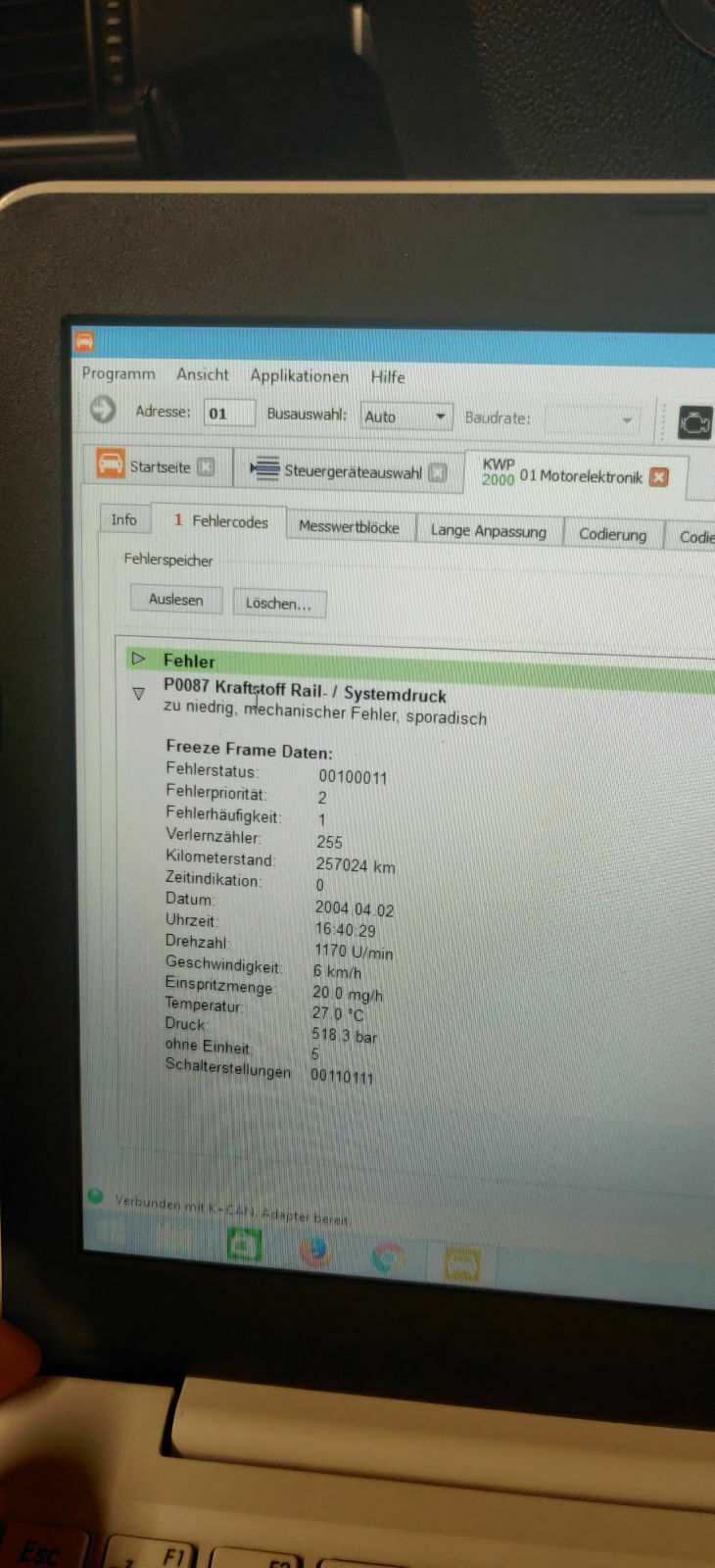 Fehler P0087-050 Rail-/ Systemdruck zu gering Bank 1