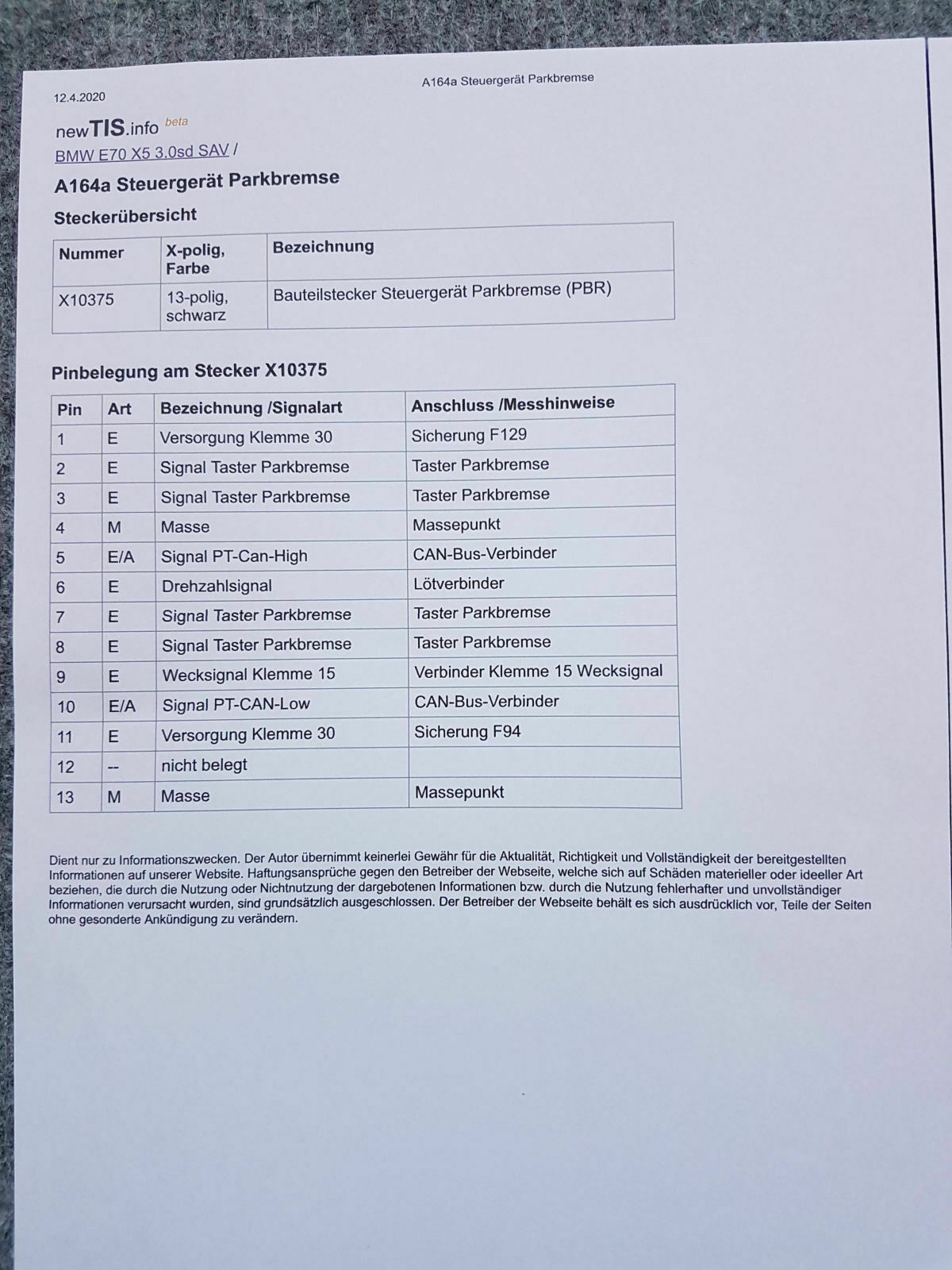 X5 E70 Parkbremse, Entladene Batterie und fehlendes Steuergerät