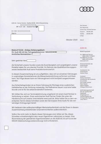 Rückruf 51G6, Wasserkastendichtung