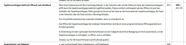 Kofferraum schließen A4 B9 Avant Facelift 2020 / Fernbedienung