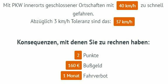 Bugeldbescheid und 1 Monat Fahrverbot