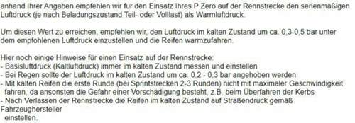 Luftdruck Rennstrecke Pirelli