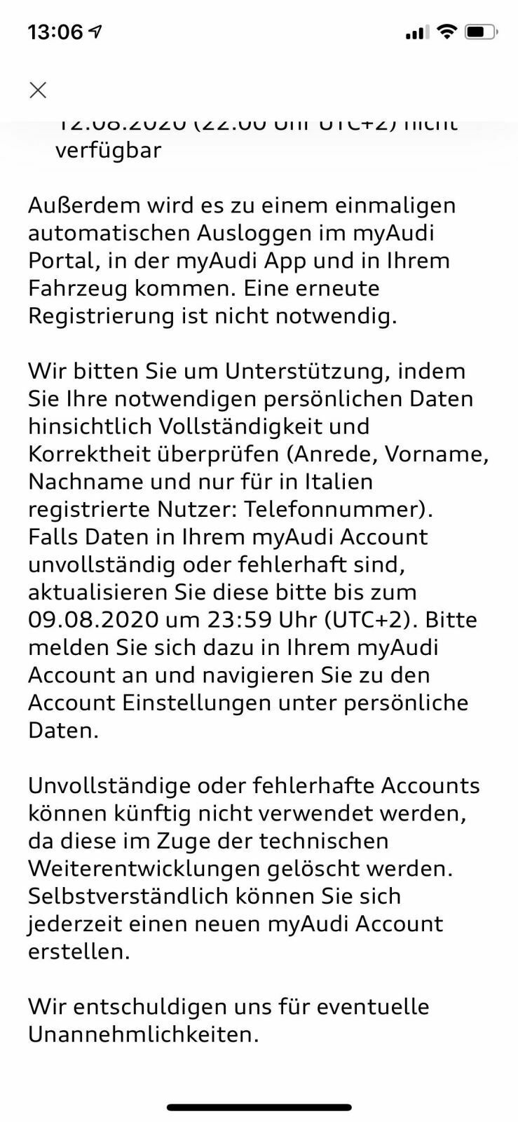 MyAudi App/Audi Connect Fehlermeldungen & Probleme