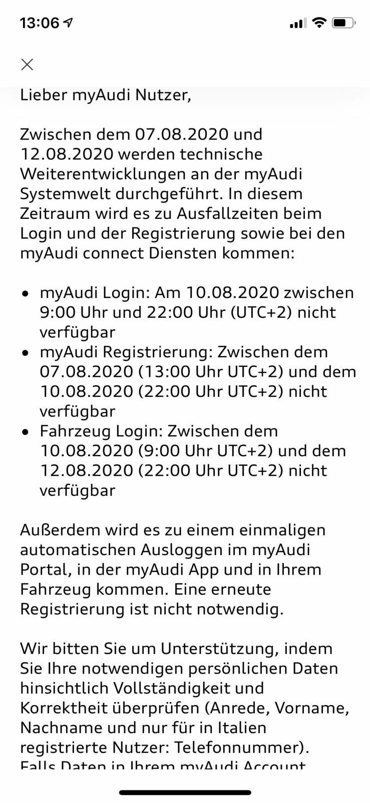 MyAudi App/Audi Connect Fehlermeldungen & Probleme