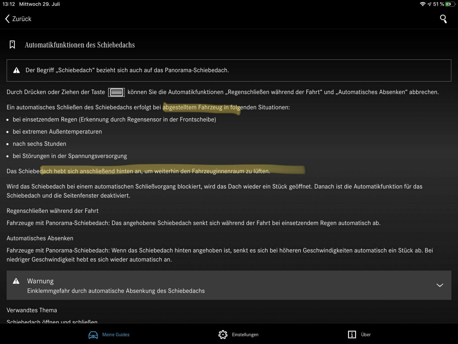 Regenschließen Panoramadach