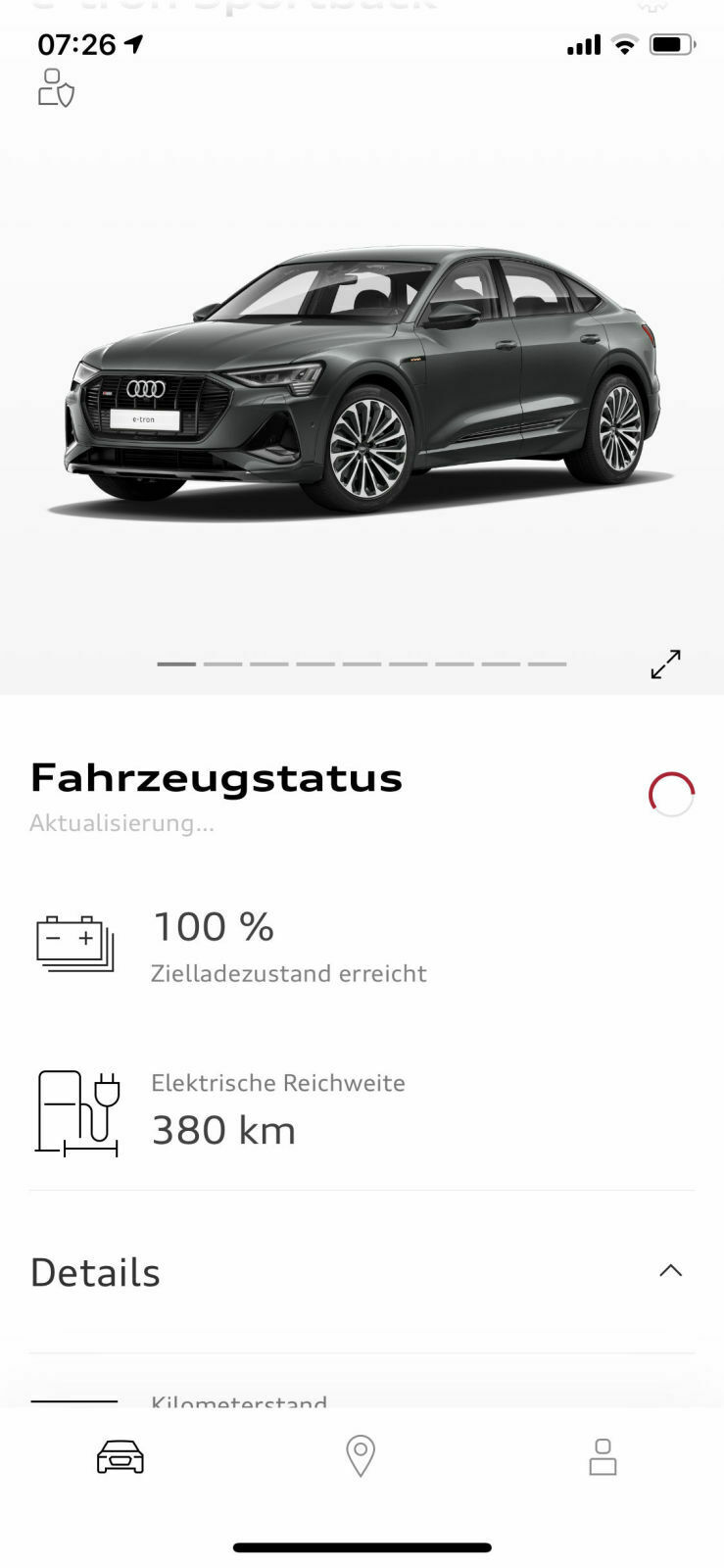 Reichweiteanzeige nach erfolgter Ladung
