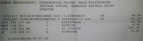 Audi A6 4G C7 Rechnung 059 105 251 DK