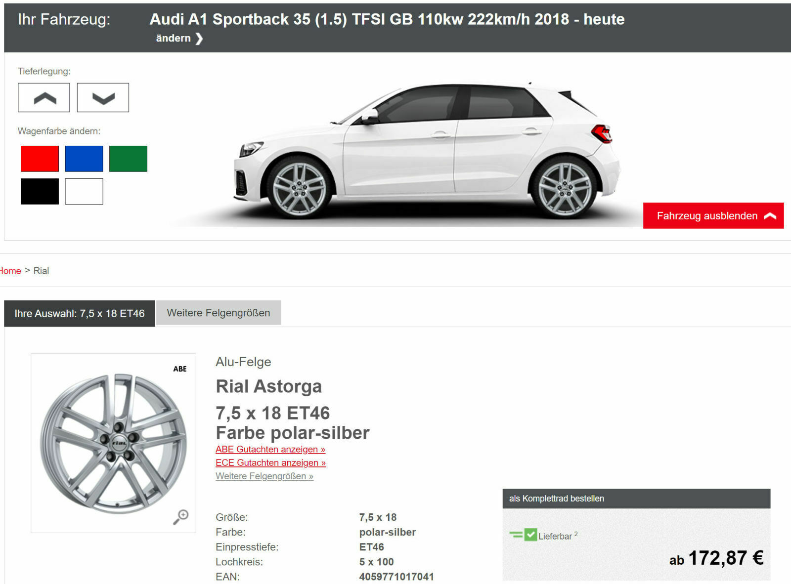 Audi A1 2019 Winterräder