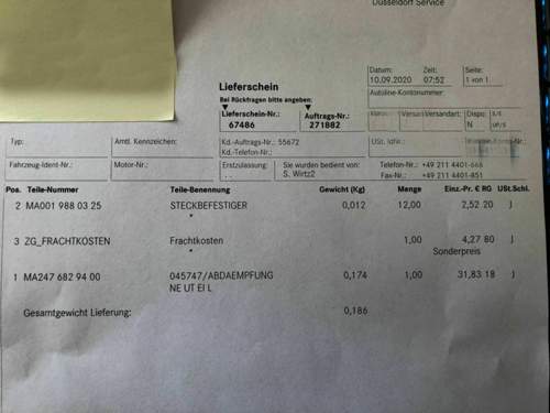 Lieferschein Abdämpfung