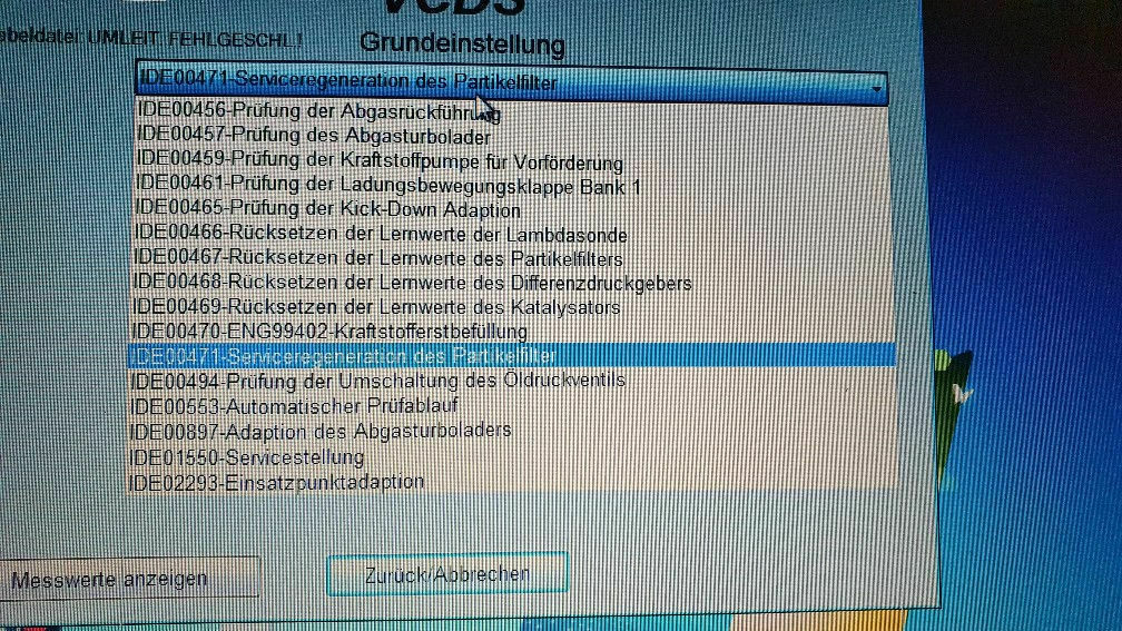 Menüauswahl in Grundeinstellung