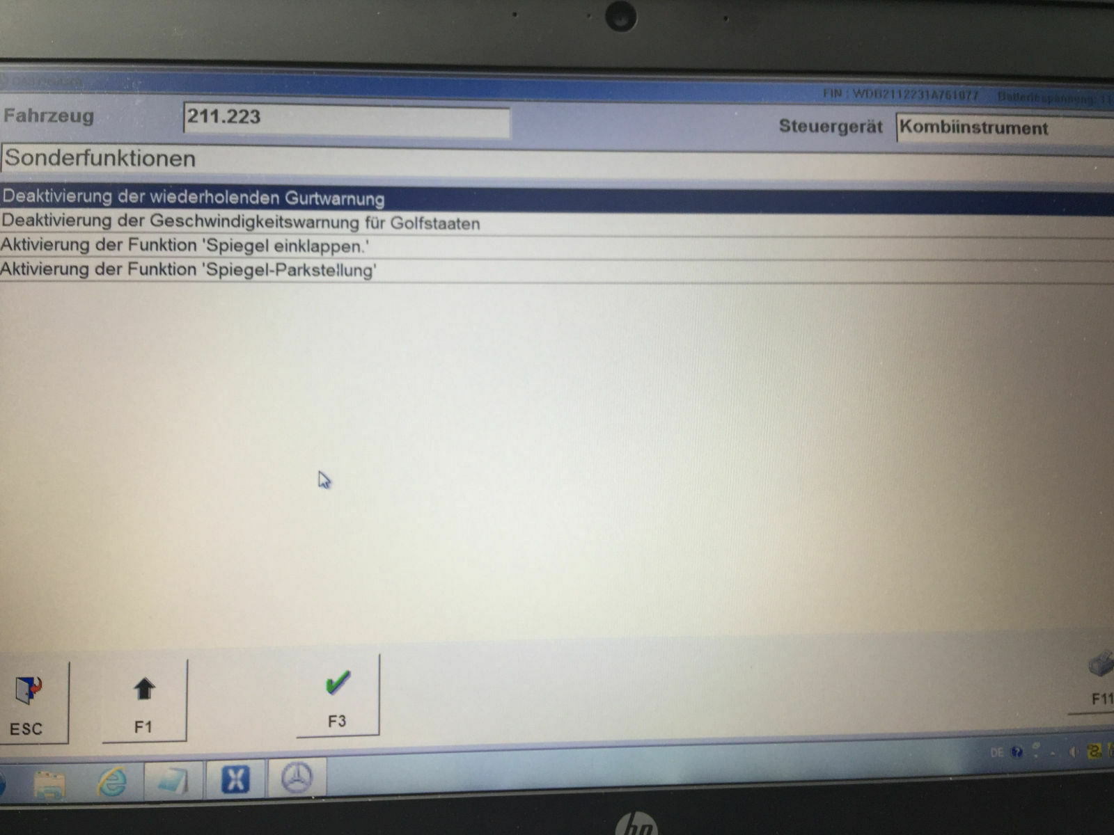 DAS-Menü für Gurtwarner und Regen- und Lichtsensor gesucht