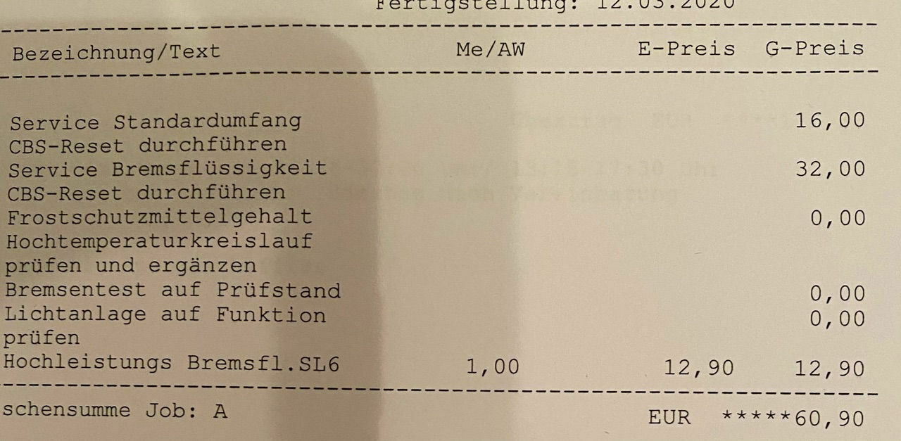 Bremsflüssigkeitswechsel Preis