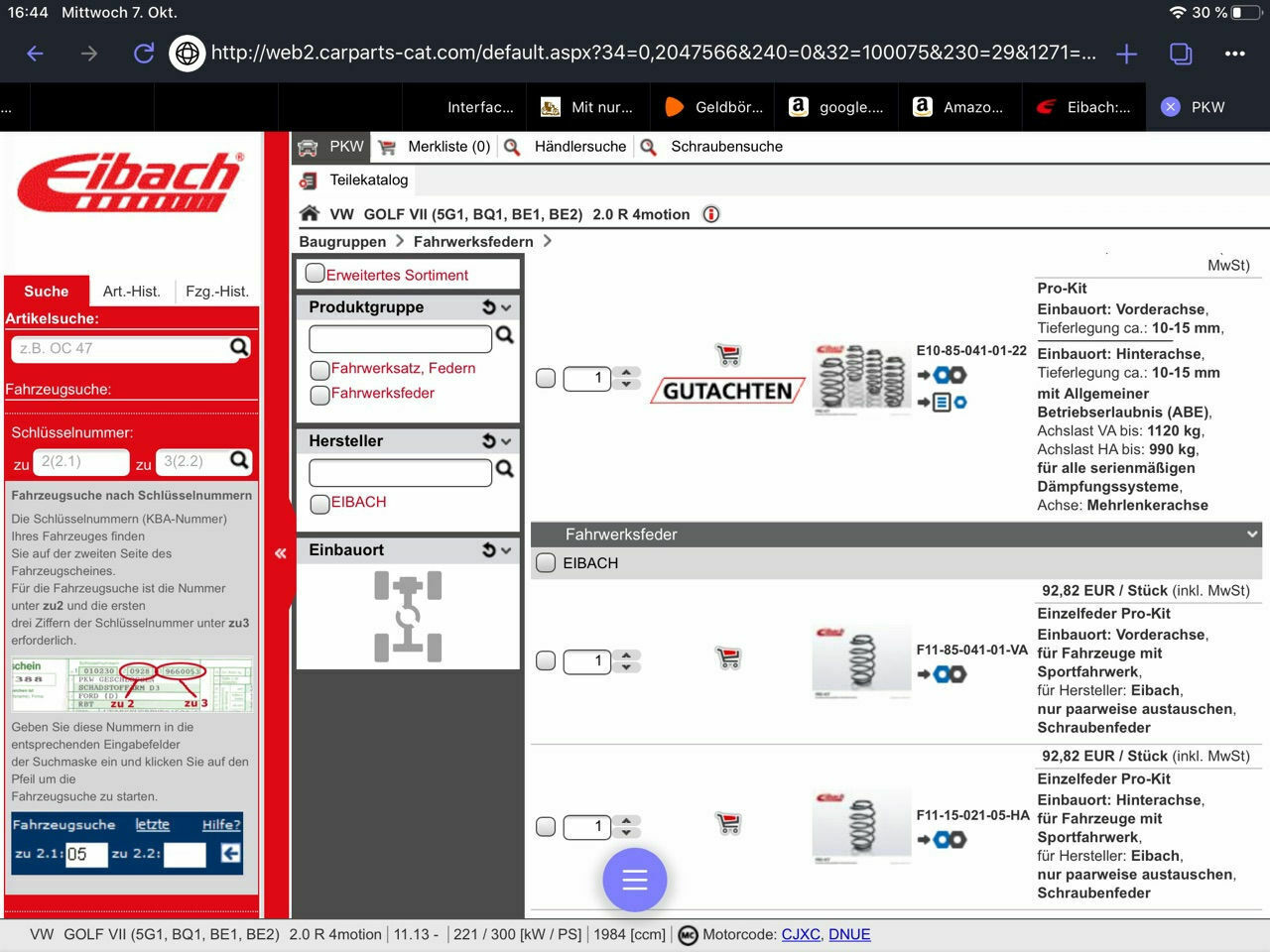 Dezente Tieferlegung Golf 7 R mit 19" Pretoria / Fotos KW Federn