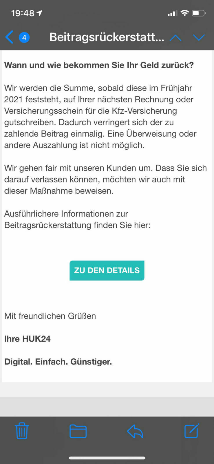 HUK senkt im Tarif 01.21 die Beitragsätze für PKW