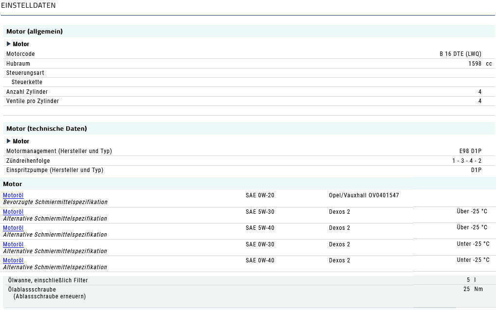 2016er 1.6 cdti 81 kW welches Öl