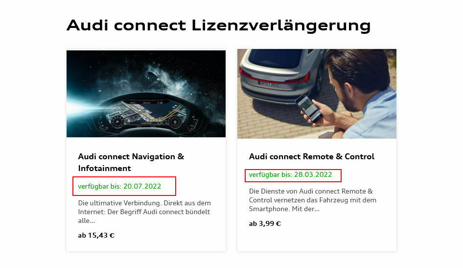 Audi Onlinedienste - Connect Datendieste (inklusive)