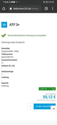 Freigabe laut BMW Teilekatalog