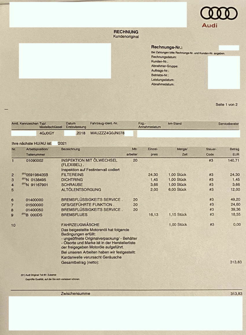 Service/Kosten Audi A6 4G