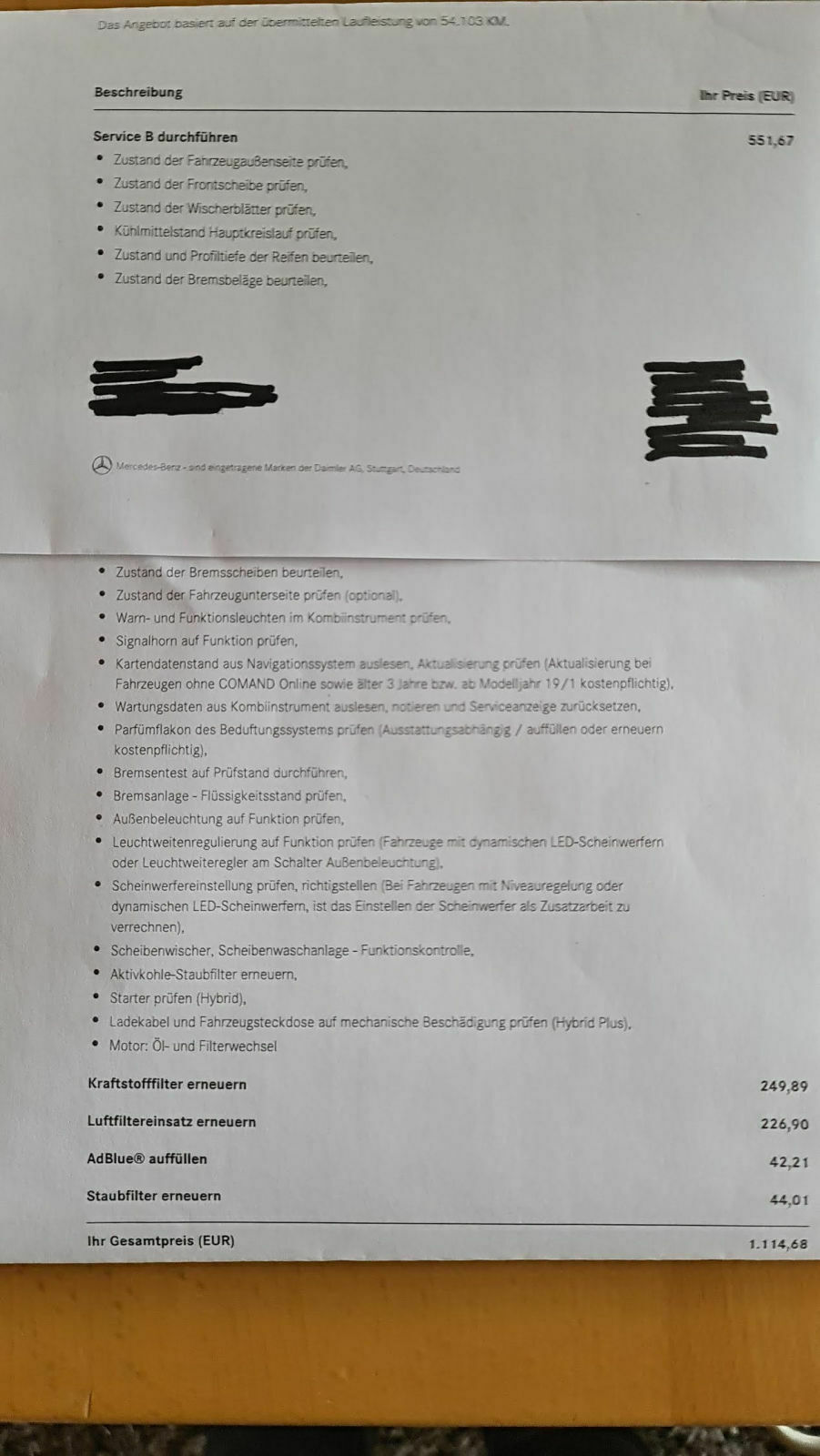 Service A und Service B etc. beim W213