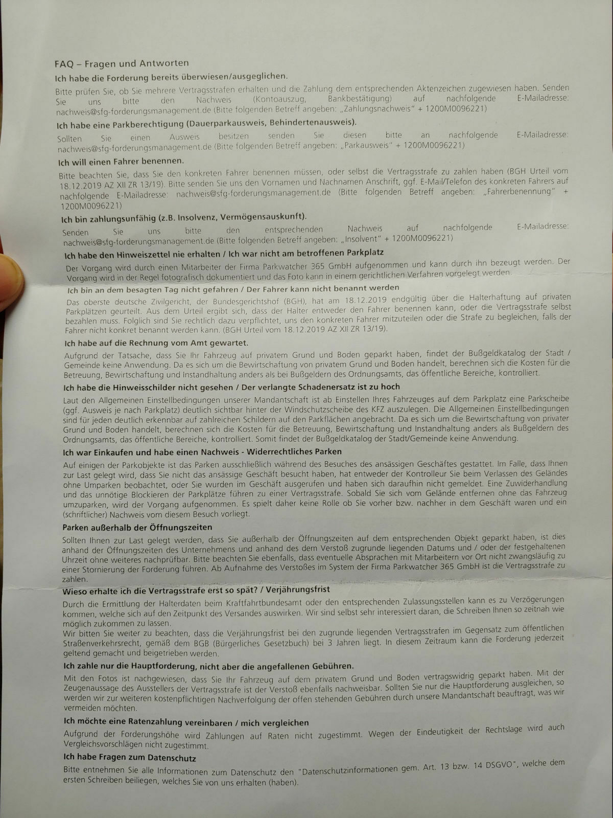 Parkwatcher Zahlungsaufforderung - Berger Straße 108