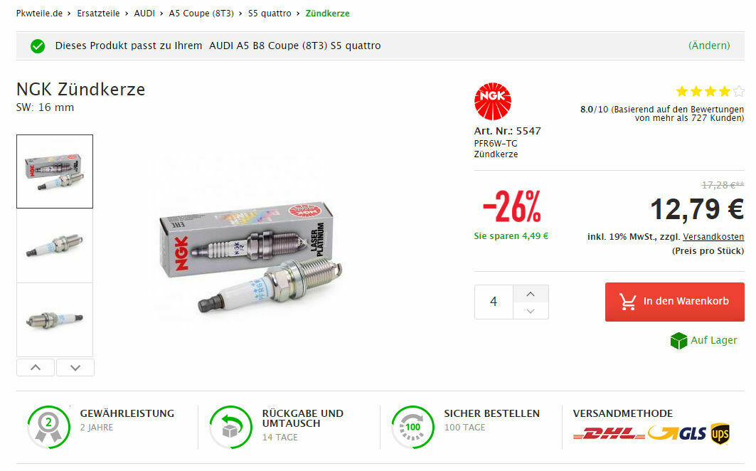 Zündkerzen Empfehlung S5 4,2 V8