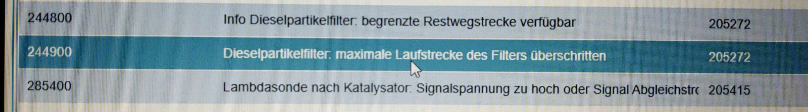 DPF Max-Km angeblich überschritten- Aschemenge Aschelast Aschemasse auslesen mit Tool32 klappt nicht