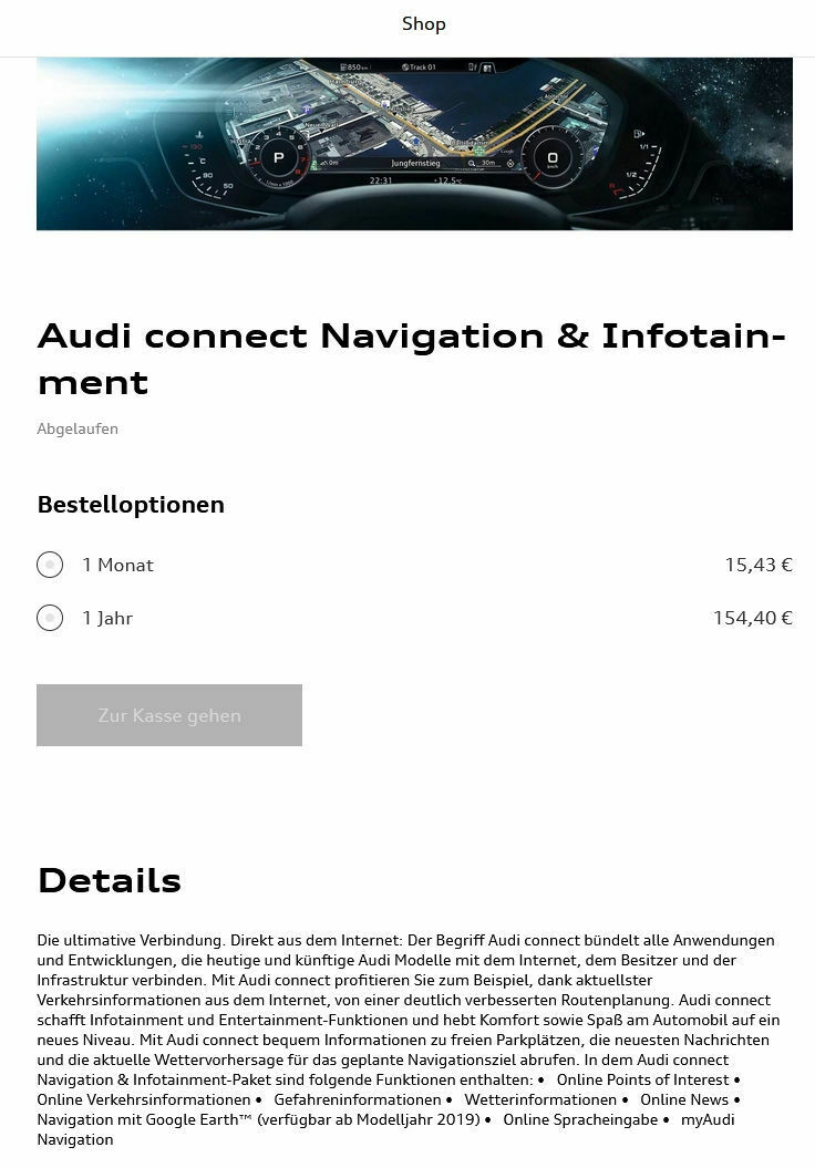 Audi Onlinedienste - Connect Datendieste (inklusive)