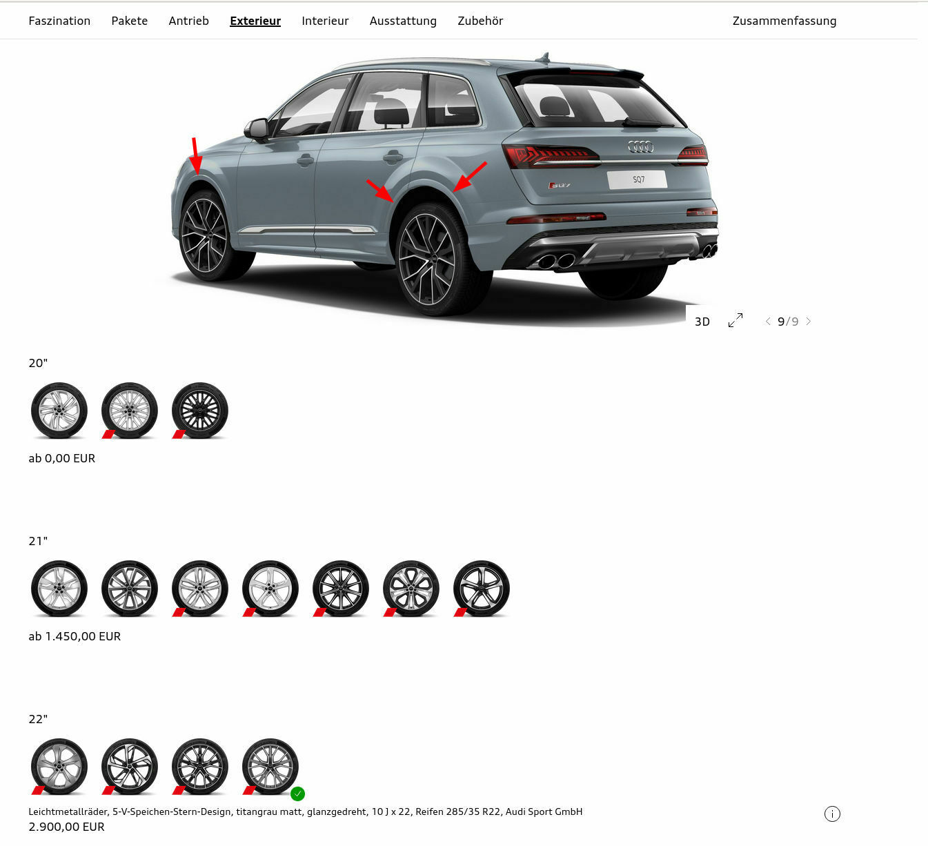 Audi SQ7 20" mit 22" Felgen