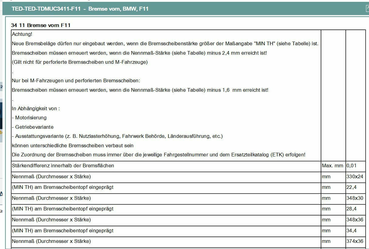 Mindestdicke Bremsscheibe 530xd F11