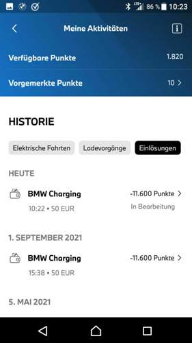 Ladegutschrift BMW für Elektokilometer