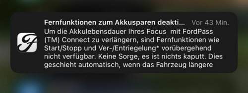 Meldung FordPass App