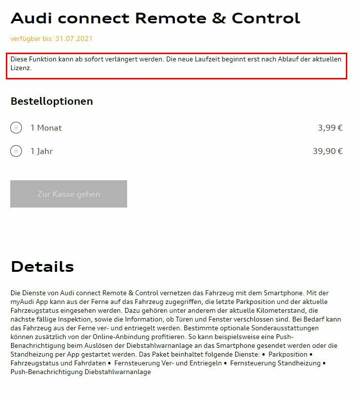 Audi Onlinedienste - Connect Datendieste (inklusive)