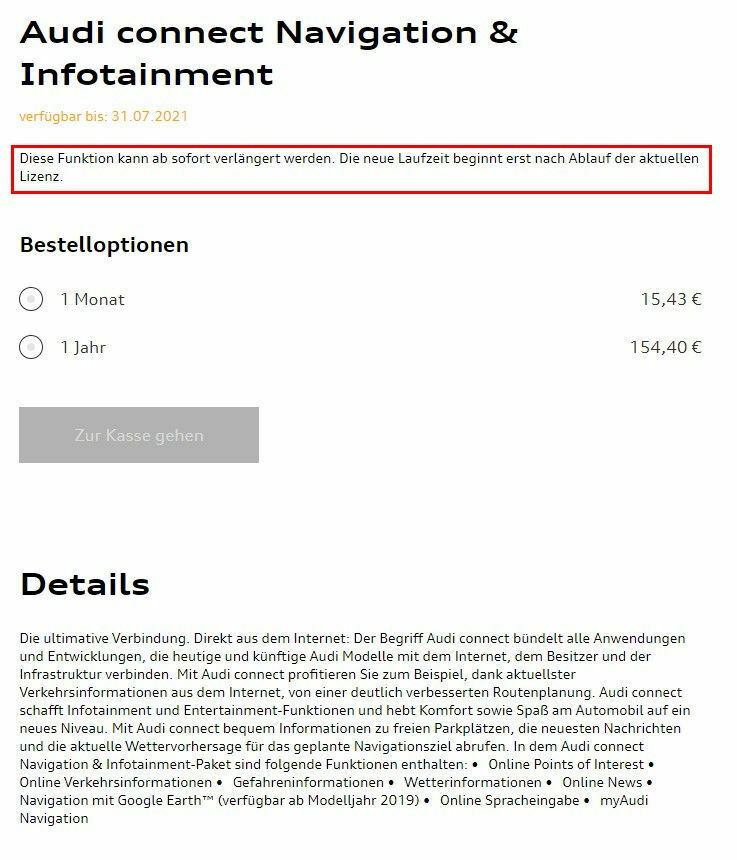 Audi Onlinedienste - Connect Datendieste (inklusive)