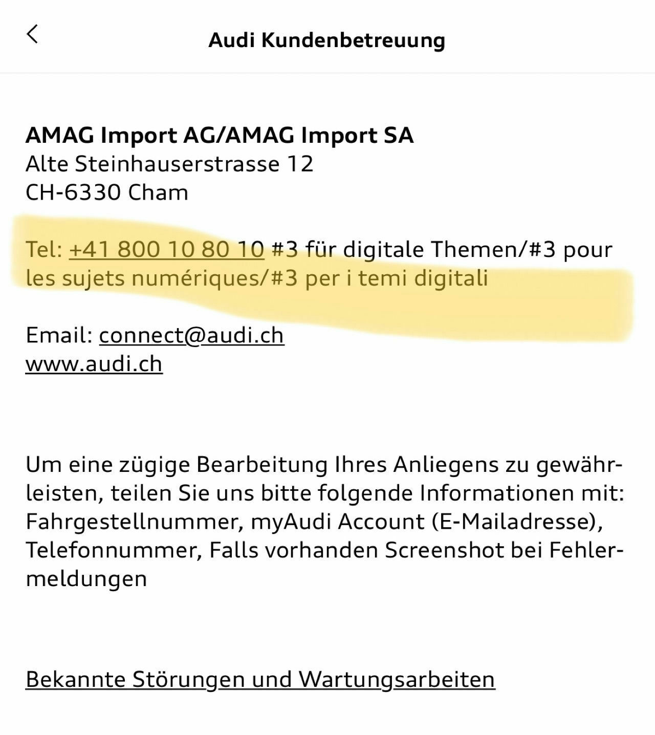 MyAudi App/Audi Connect Fehlermeldungen & Probleme