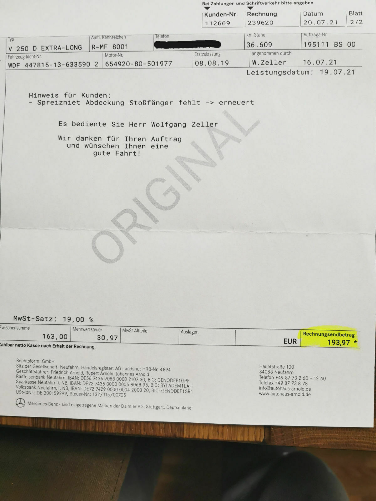 Inspektionskosten eurer V-Klasse