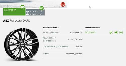 ECE Gutachten 245/45 auf 8,0x20" VuH