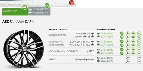ECE Gutachten 245/275 auf 8,0 u. 9,5x20"