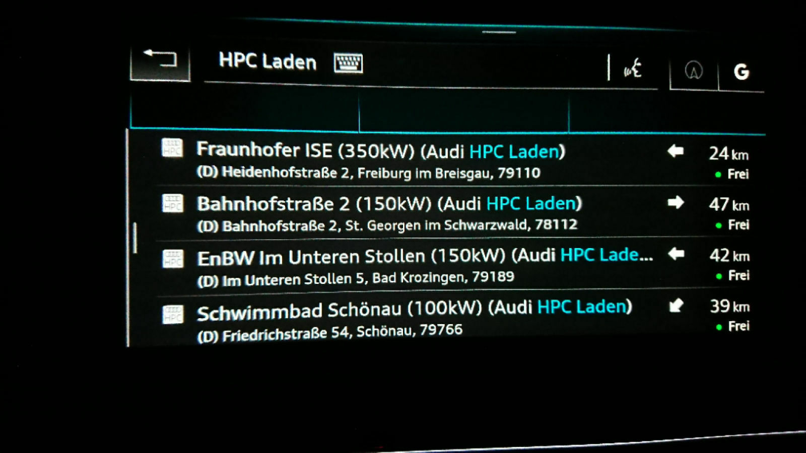Routenplanung im E-tron