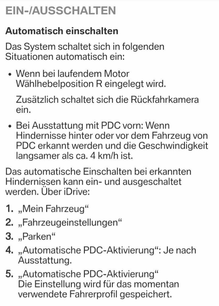 BMW F45 Bedienungsanleitung PDC 1