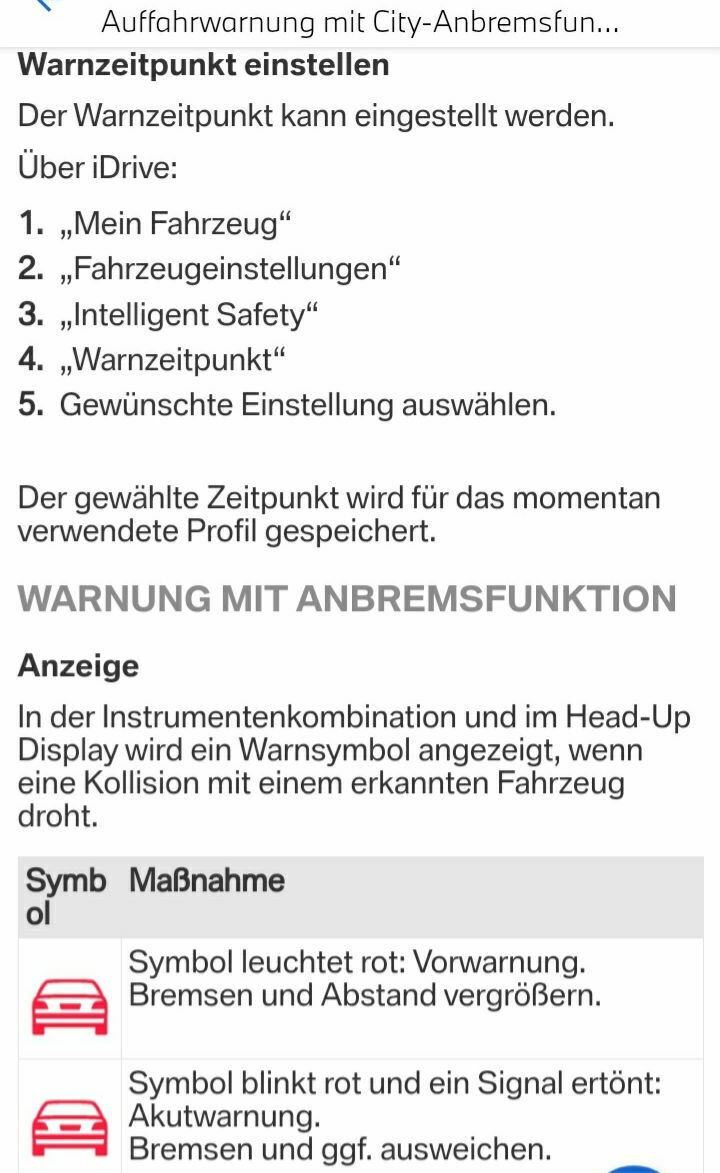 BMW F45 Bedienungsanleitung Auffahrwarne