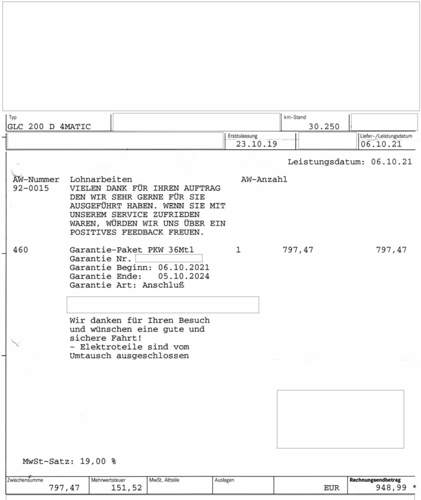 Rechnung Garantieverlängerung