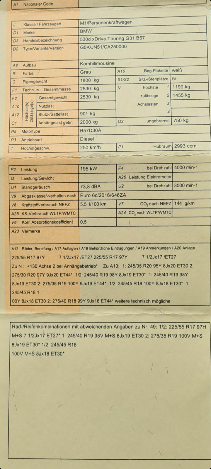 245/40/19 Winterräder beim G31 530d Touring mit M-Paket nicht möglich?