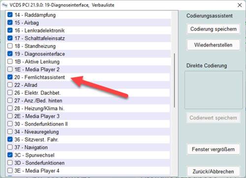 Steuergerät 20 deaktivieren
