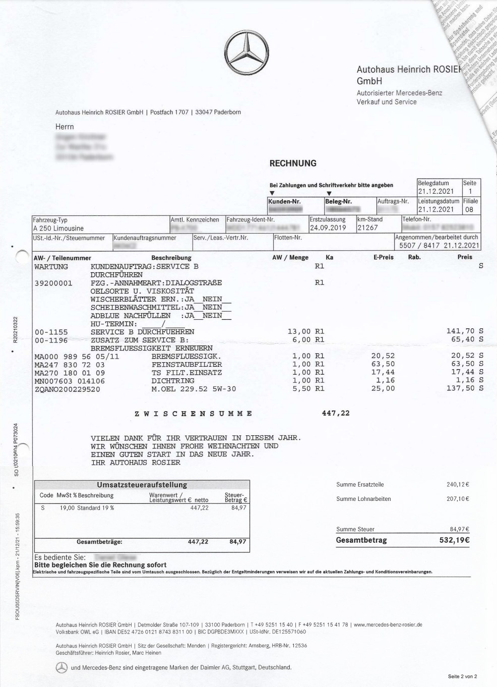 Service B (Plus-Paket) W177